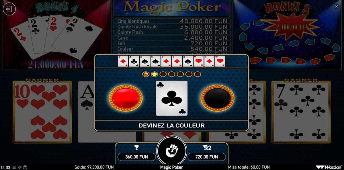 Tableaux paiements Magic Poker Jeu