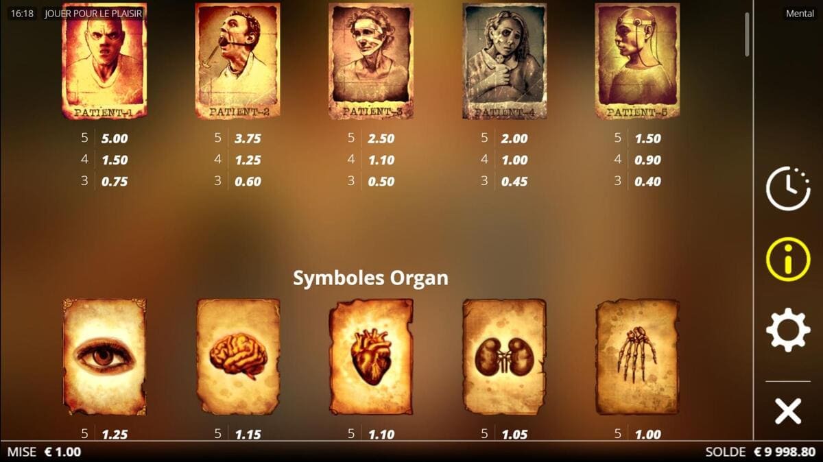 Symboles Mental Slot Jeu