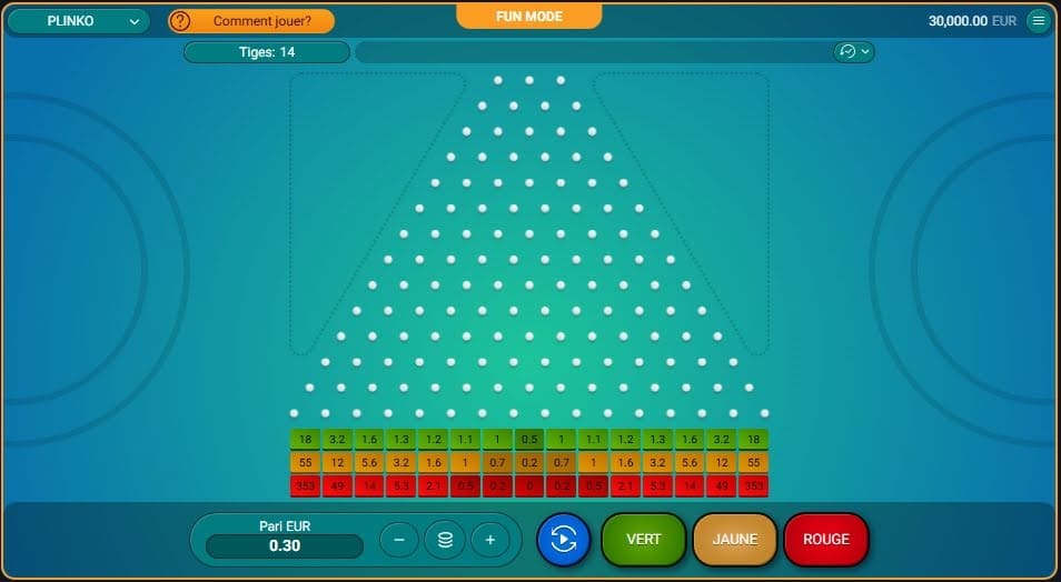 Interface Plinko Spribe Jeu